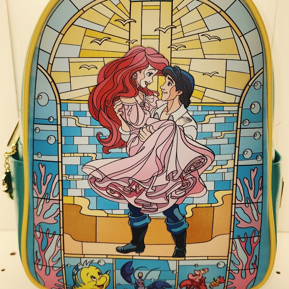 Loungefly Disney The Little Mermaid Ariel And Eric Stained Glass Backpack New!